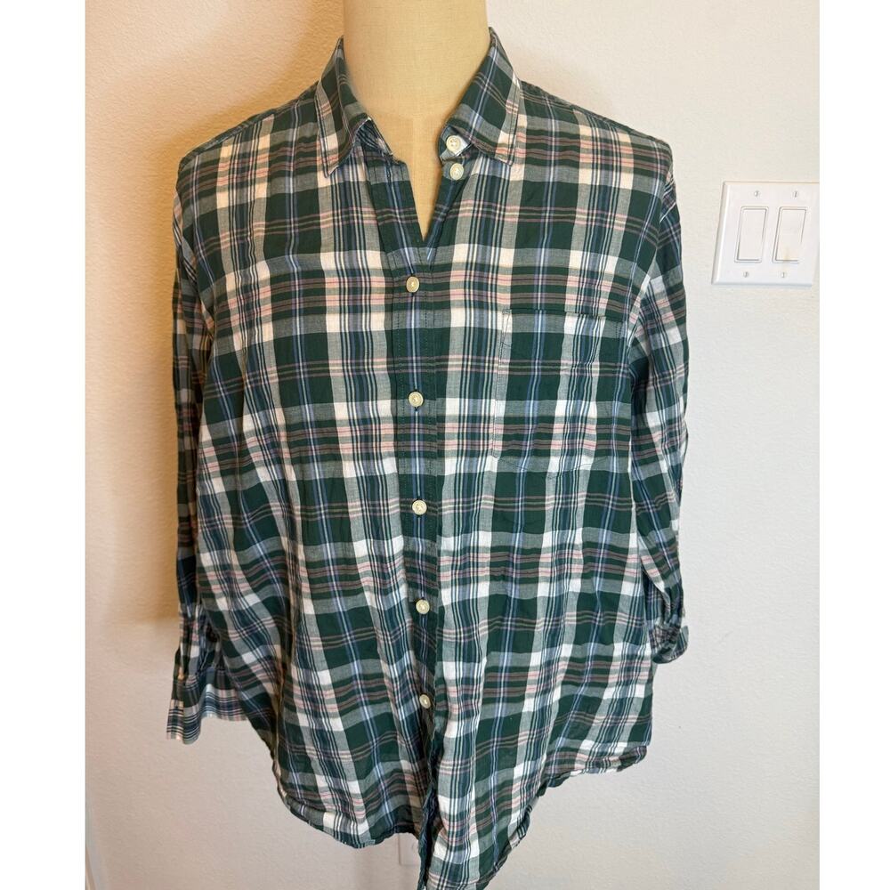 GAP Men’s The Big Shirt Plaid Green Plaid Button  up top 100% cotton XL
